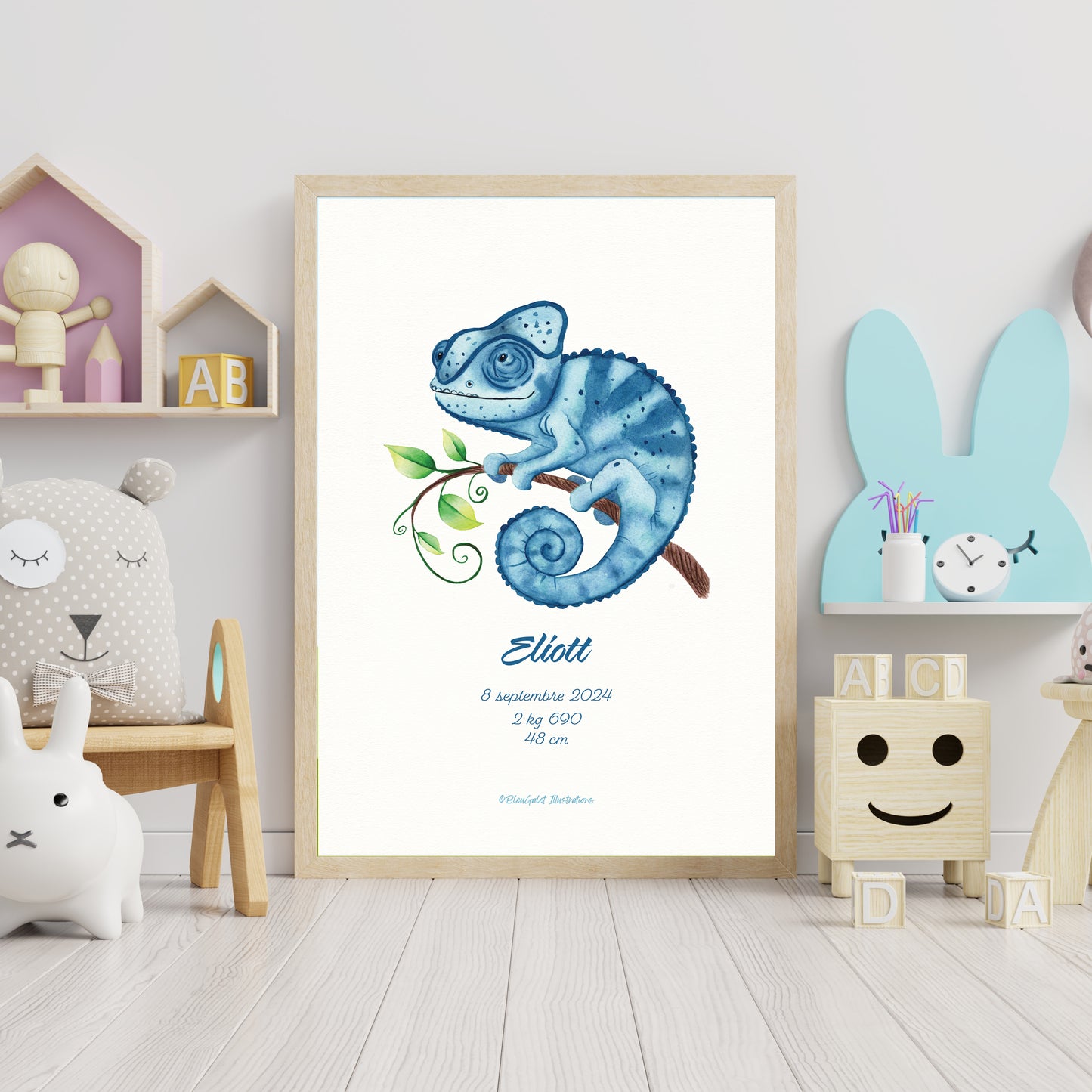 Affiche Caméléon Aquarelle – Déco Chambre Bébé Personnalisable