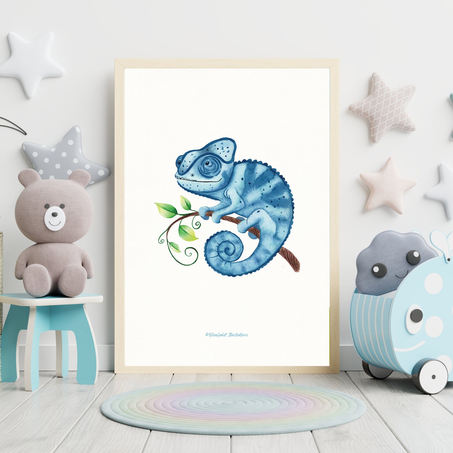 Affiche Caméléon Aquarelle – Déco Chambre Bébé Personnalisable